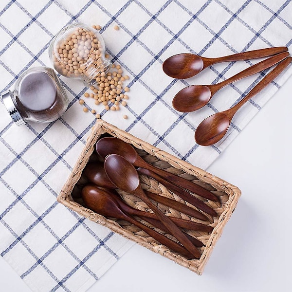 Træspoon, 10 stk. Træsæt til Suppe, Langskaftet Naturlig Træbordsspoon til Servering og Blandning