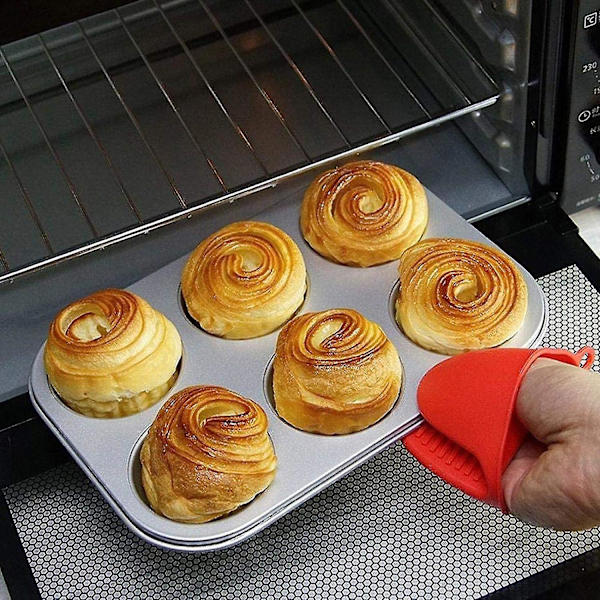 2 stk Silikon Ovnvotter, tykke hansker, grytekluter med varmebestandige grep, varmebestandige klyper til kjøkken for matlaging og baking, rød