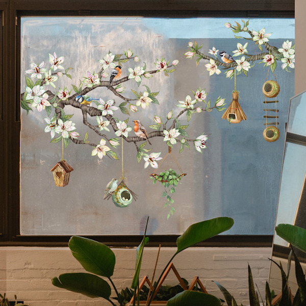 Fönsterdekaler med fjädrar, blommor och grenar, dubbelsidiga statiska dekaler