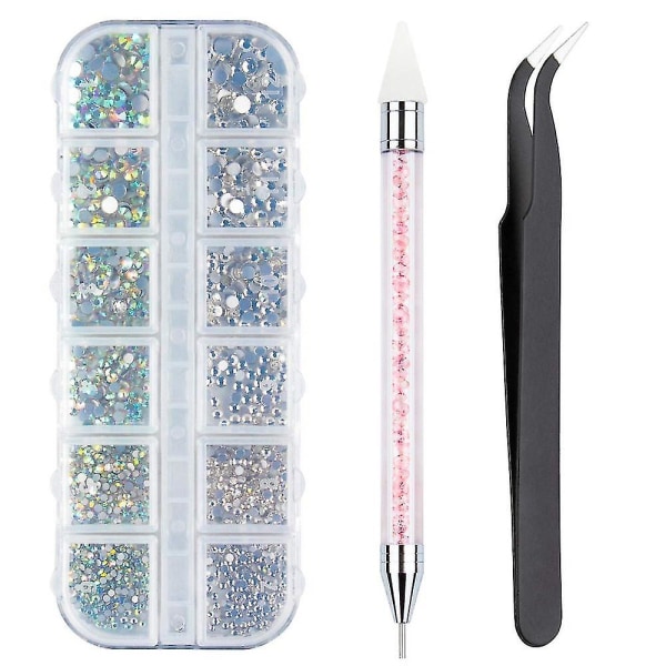 Neglekunst Rhinestones Dekorasjoner Neglesteiner For Neglekunst Supps Og Klare Krystall Rhinestones Med Pick Up Pinsett Og Rhinestone Picker Dotting Pe