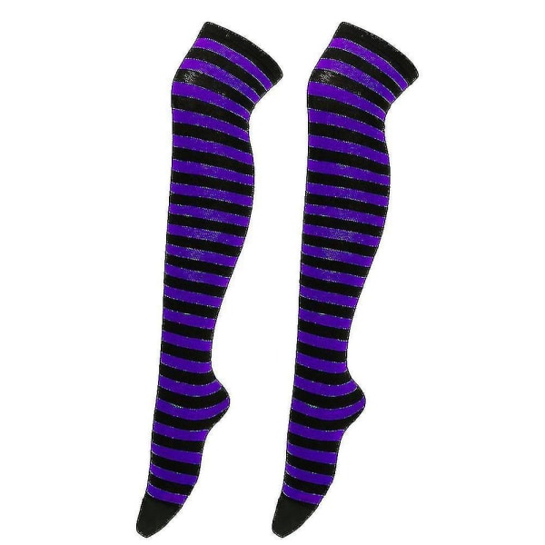 2 par långa svartrandiga strumpor över knä och lår Hög strumpa för Halloween Cosplay Costumes_yy