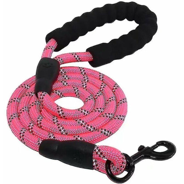 Dog Leash, Rope Dog Leash With Soft Padded Handle, Highly Reflective Yarns, Waste Bags And Dog Dispenser, 1.5m Rope Leash For All Size Dogs, Pink