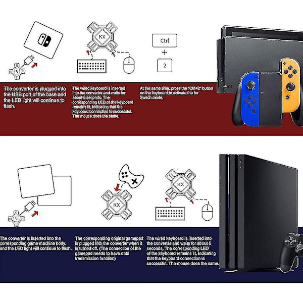 Støtter Ns/ Ps5/ Ps4 / Ps3 / X Series ,tastatur og museadapter