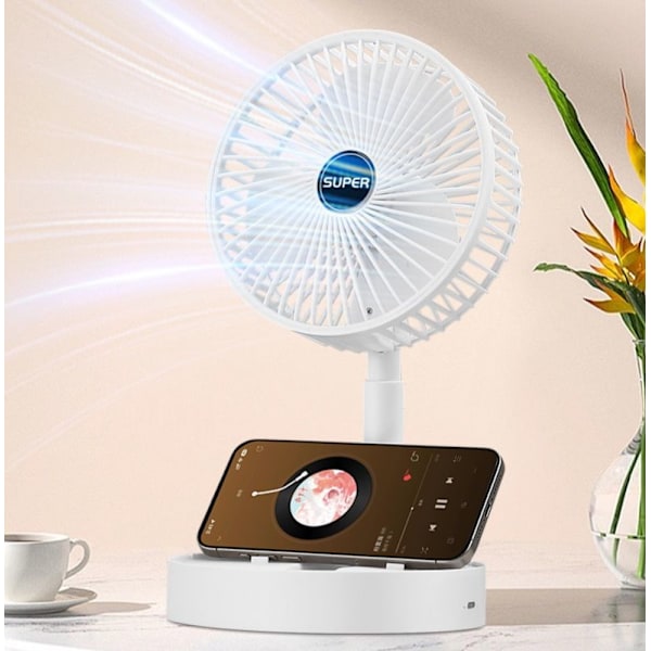 Teleskopisk foldeventilator, genopladelig og fleksibel mini bordventilator med 3 vindhastigheder, 5W