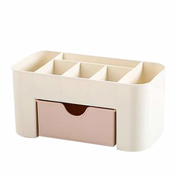 Plastisk kosmetisk arrangør makeup bordplade display case desktop kosmetisk boks med lille skuffe multifunktionel skrivebord make (Pink)