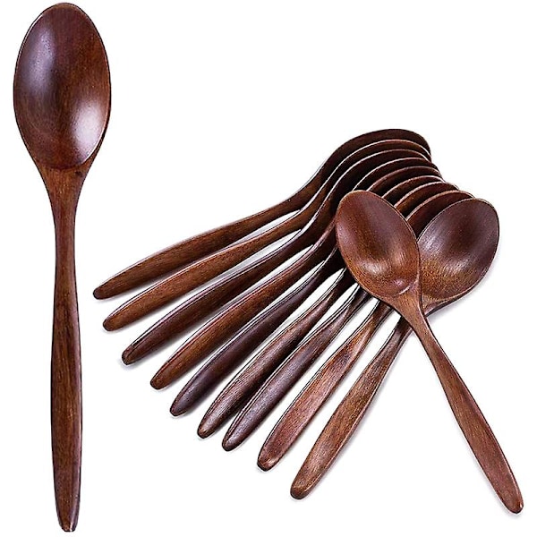 Træspoon, 10 stk. Træsæt til Suppe, Langskaftet Naturlig Træbordsspoon til Servering og Blandning