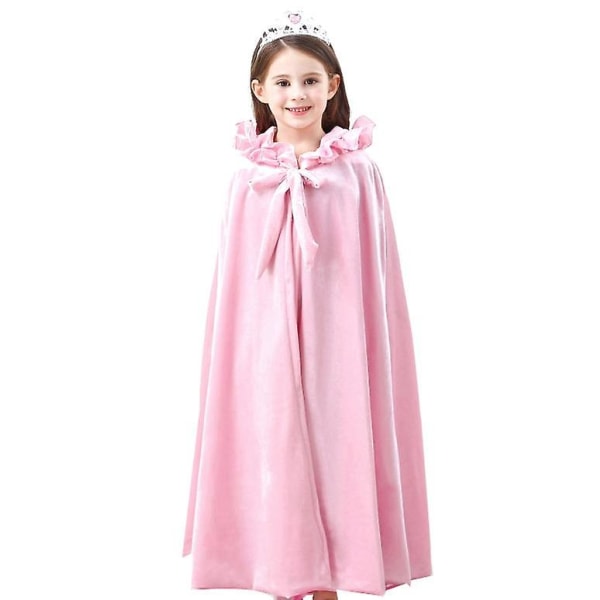 Princess Soft Velvet Hooded Long Cape Cloak Kostym M pink