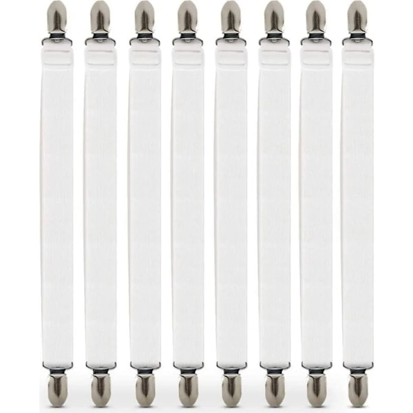 Justerbare lakenstropper, 8 elastiske stropper med metallklemmer for laken, madrasser, sofa