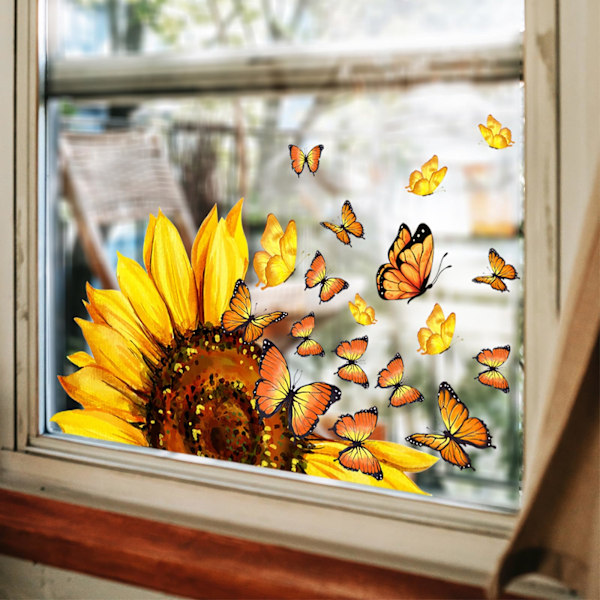 Vinduklistremer Blomster Sommerfugl Vindu Dekaler DIY Gel Solsikke Vindu Klistremer Dobbeltsidig Blomster Vindu Dekaler for Glass