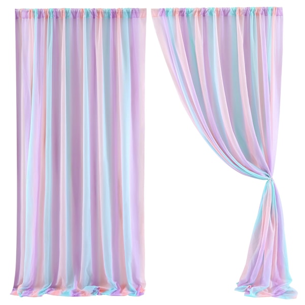 10x7ft Färgglad Chiffon Bakgrundstyg Bröllopsbakgrund Chiffon Bakgrundsdraperier Bröllopsceremoni Fest Hem 5x7ft, 2 Paneler