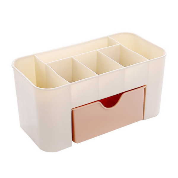 Plastisk kosmetisk arrangør makeup bordplade display case desktop kosmetisk boks med lille skuffe multifunktionel skrivebord make (Pink)