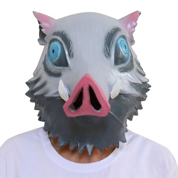 Halloween jul Inosuke Mask Demon Slayer Cosplay Latex Mask Kostym rekvisita Anime Demon Pig Helt huvud Tillbehör Presenter till Halloween maskerad