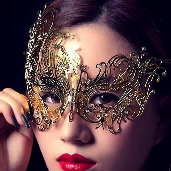 Halloween jul maskerad mask för kvinnor metall mask glänsande strass venetiansk fest kväll bal bal mask bar kostymer tillbehör