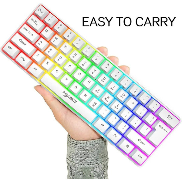 Trådad RGB-speltangentbord, 61 tangenter bärbart minikompakt tangentbord med 11 Chroma RGB-bakgrundsbelysning, ABS flytande tangentlock, full anti-ghosting-tangenter Vit