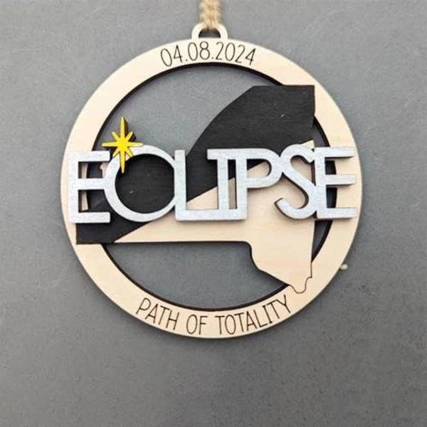 Solförmörkelse 2024 Prydnad, Trä 2024 Eclipse Keepsake, Eclipse Souvenir - 12 Olika Stater Texas, New York