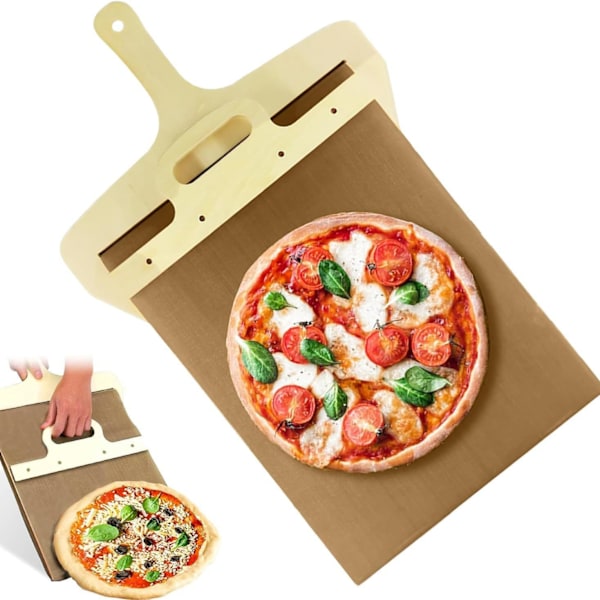 Smart pizzaspade, der overfører pizza perfekt, pizzaspade med håndtag og bageklæde, non-stick