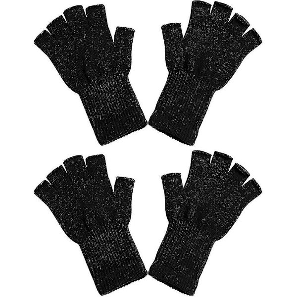 2 par unisex halvfinger handsker vinter strækbar strik fingerløse skrivehandsker Lmell gave