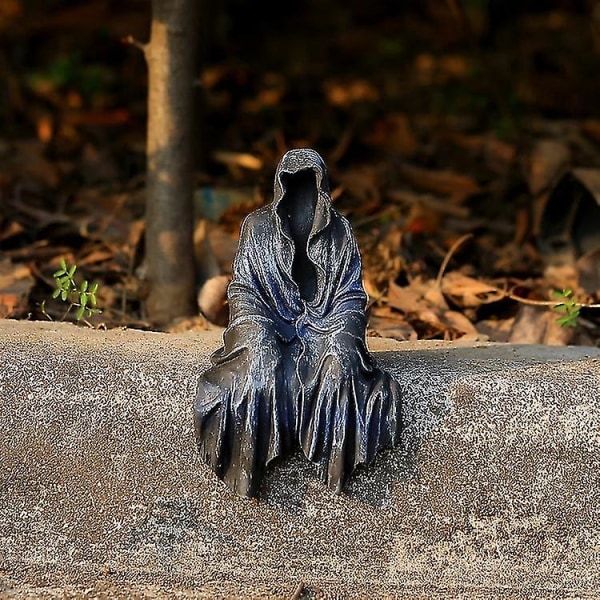 Svart Grim Reaper-staty Spännande mantel Nightcrawler Skräckspöke Skulptur Dekorationer Harts Skrivbordsfigurer Ornament