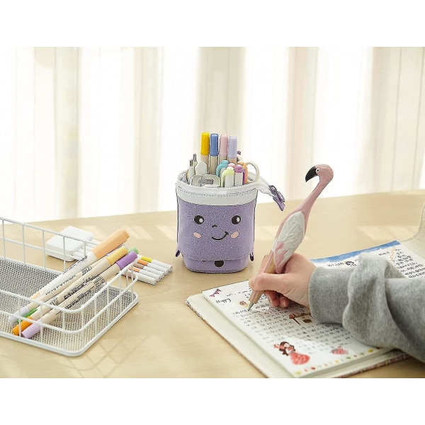 Cute Pen Pencil Telescopic Holder, Pop Up Stationery Case, Stand-up Retractable Transformer Bag Organizer