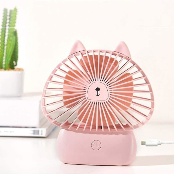 Håndholdt tegneserie mini lydløs ventilator lille bordventilator bærbar mini USB køle lydløs elektrisk ventilator (pink1 pakke)