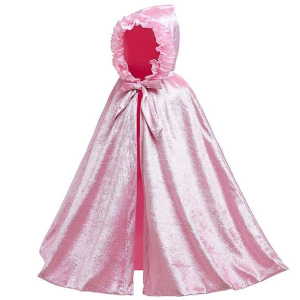 Princess Soft Velvet Hooded Long Cape Cloak Kostym L pink