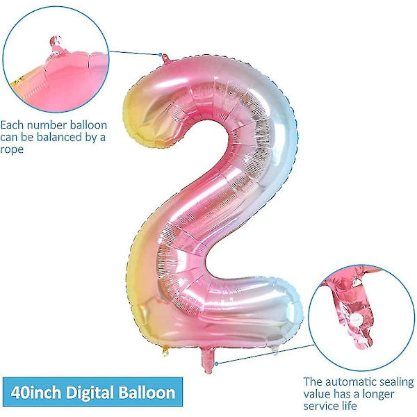 Talballoner, 40 tommer store regnbue folie mylar heliumballoner til fødselsdagsfestgradient,2