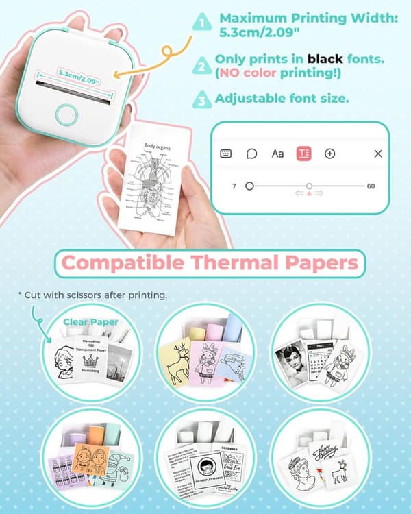 Miniprinter - Termisk etiketprinter til børn - Bærbar miniprinter
