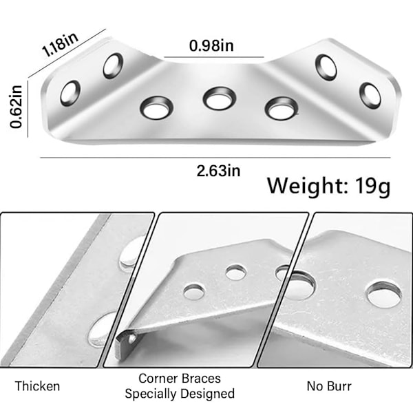 Universell möbelhörn i rostfritt stål, vinkelbeslag, möbeltriangelstöd i rostfritt stål (50 st)