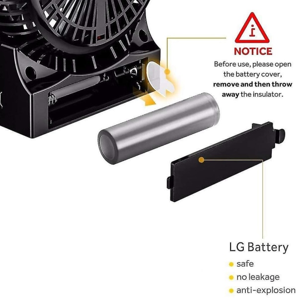 3 hastigheter Mini skrivbordsfläkt, laddningsbar batteridriven fläkt med LED