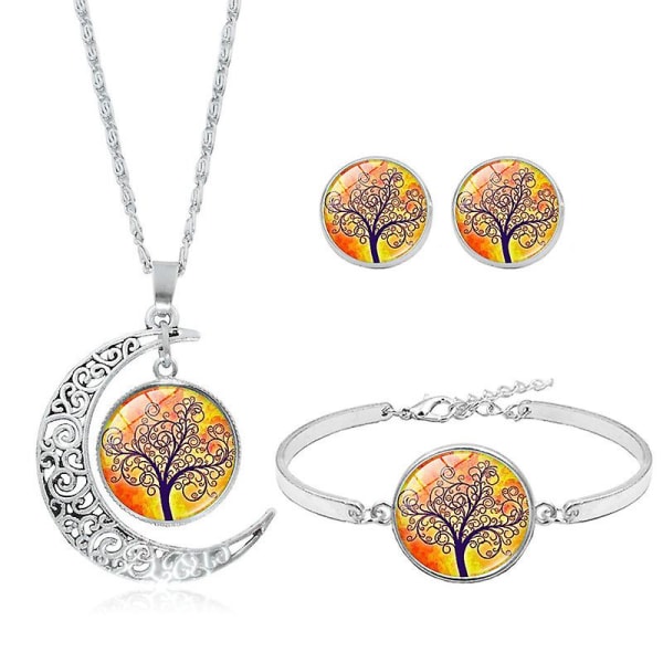 Tree Of Life Time Gem Pendant Necklace Set