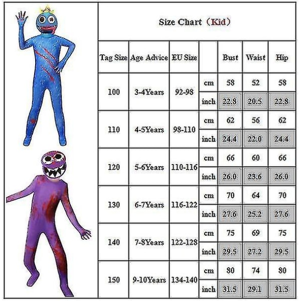 Halloween Jul Barn Vuxen Regnbåge Vänner Cosplay Kostym Jumpsuit Mask Outfit Karnevalsfest 4-5Years Blue Kids