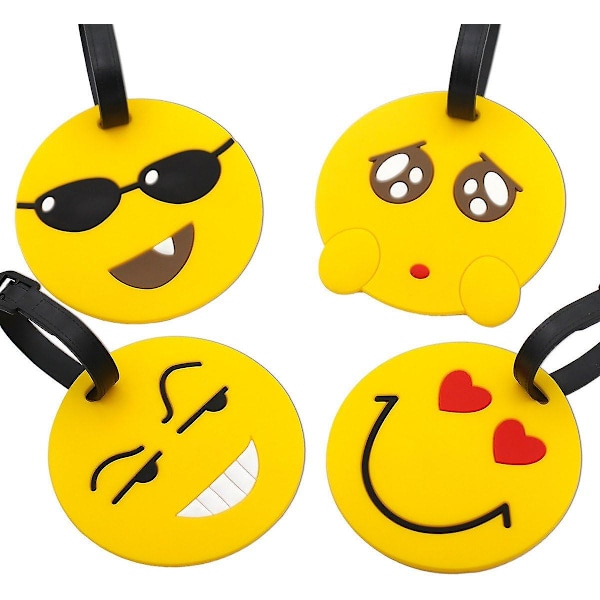 Resväskor bagageetiketter, Emoji resväska rese-ID-etiketter hållare, PVC identifieringsetiketthållare för ryggsäck (4-pack gul)