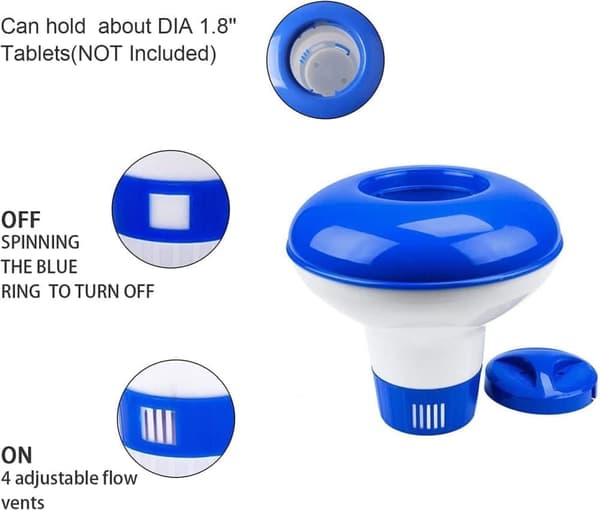 Flydende klor dispenser til pools & spa - Justerbare flowåbninger til klortabletter. Også velegnet til boblebade og springvand. 1-pak