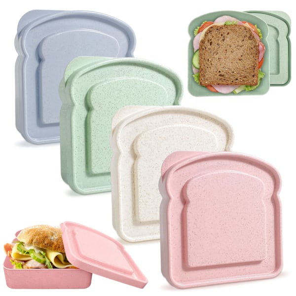 4Pcs Sandwich Containers for Lunch Boxes, Reusable Sandwich Box Container for Kids, Sandwich Holder Bread Container for Adults