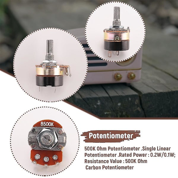 2 stk. 500K Ohm Single Linear Taper Potentiometre med tænd/sluk-kontakt