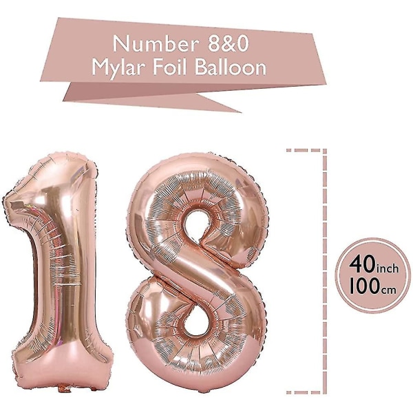 18 siffror folieballonger, 18:e födelsedagsheliumfolieballonger 40 tum för födelsedag