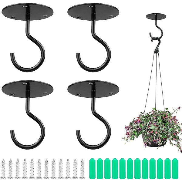 Wall Hooks 4 Pieces Metal Wall Mount Ceiling Hooks Plant Swag Hooks Heavy Duty Ceiling Hangers With Screws For Hanging Plant Baskets, Wind Chimes, Lan