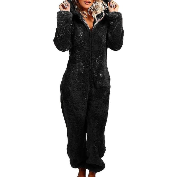 Dam Vinter Fluffy Fleece Hooded All In One Jumpsuit-1 Black L