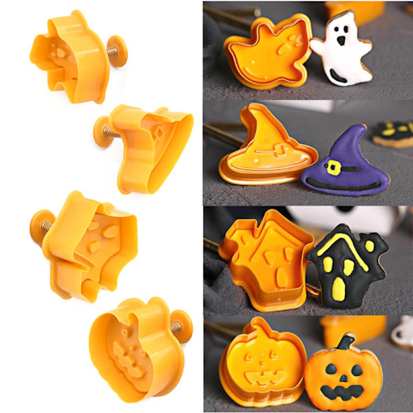 Halloween 4 st pumpa spöke plast kakform 3D kexformar för bakning tårtdekorationer tillbehör