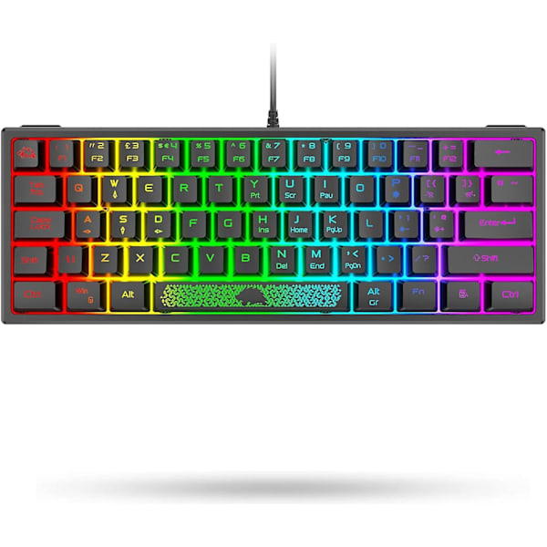 Gaming-tastatur, RGB-belyst LED-baggrundsbelyst oplyst kablet tastatur mekanisk følelse ergonomisk genvej til PC bærbar MAC ps4 GamerBlack