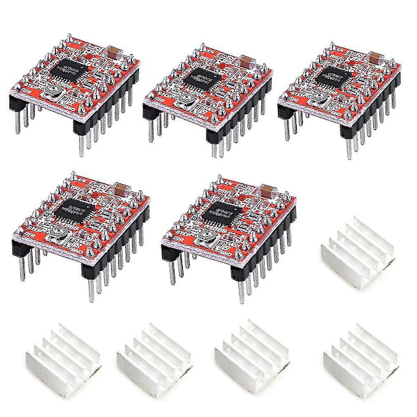 5 stk A4988 Stepstick Stepper Motor Driver Modul Med Kjøleribbe For 3d Printer Reprap Egnet