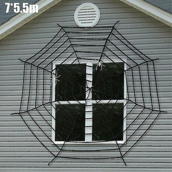 ((svart) 7*5,5 m) Jättespindlarnät Spiderwed väggfönsterdekor Halloween Haunted House Festrekvisita