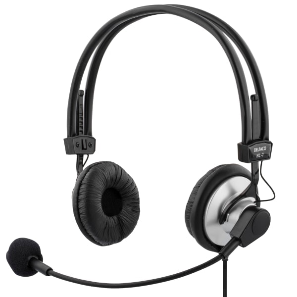 Headset, lydstyrkekontrol på kablet, 2 x 3,5 mm, 2 m kabel