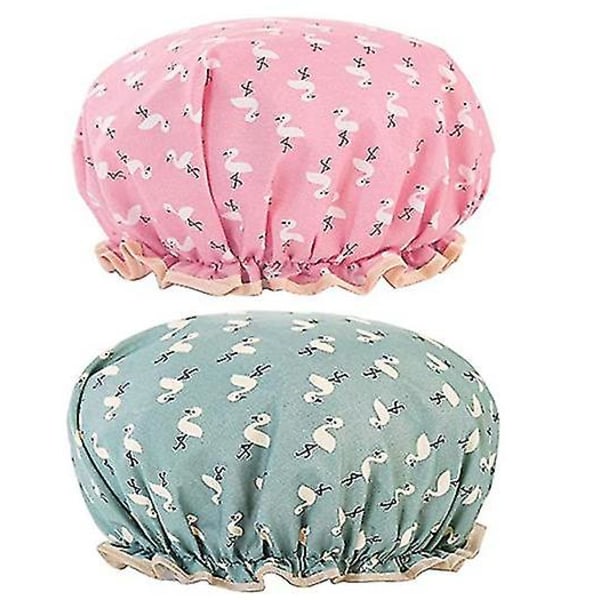 2 Pack Shower Caps Bath Caps Reusable Waterproof Double Layers,cat