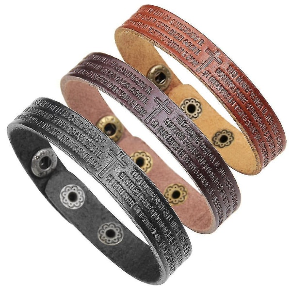 Trendy Scripture Men's Leather Bracelet Cross Italian Words Bracelets