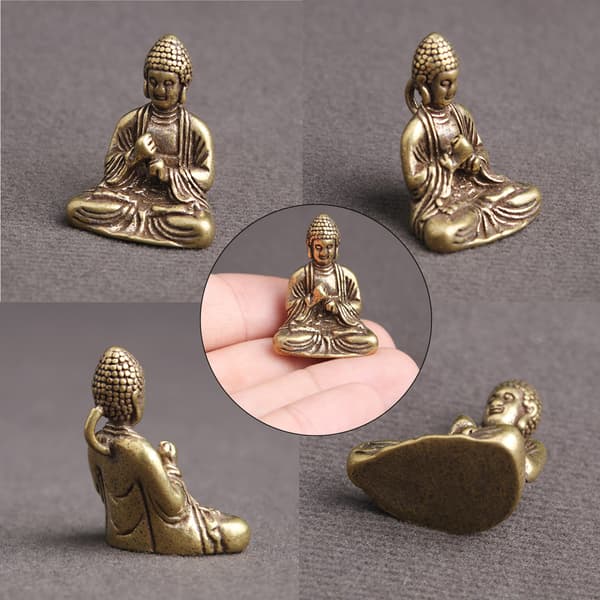 Mini Buddha-statue i solid messing, håndlaget meditasjonsfigur for hjem, hage, alter, yoga-dekor, antikk messingfinish