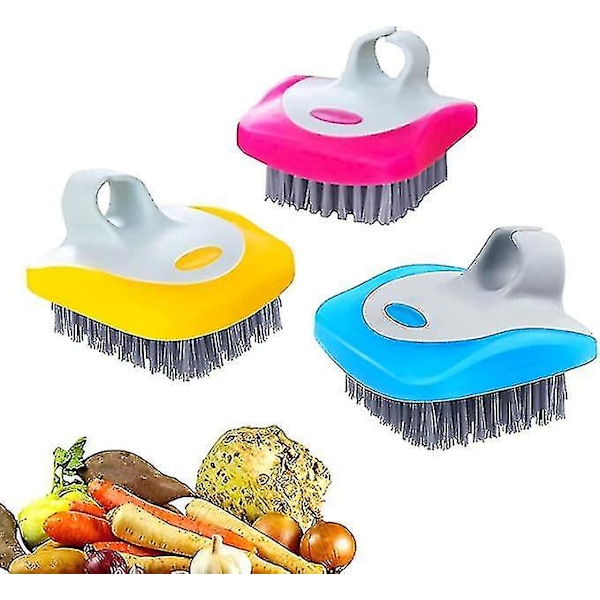 3pcs Vegetable Brush Potato Scrubber, Fruit Veggie Cleaning Brush, Flexible Bristles with Comfortabl