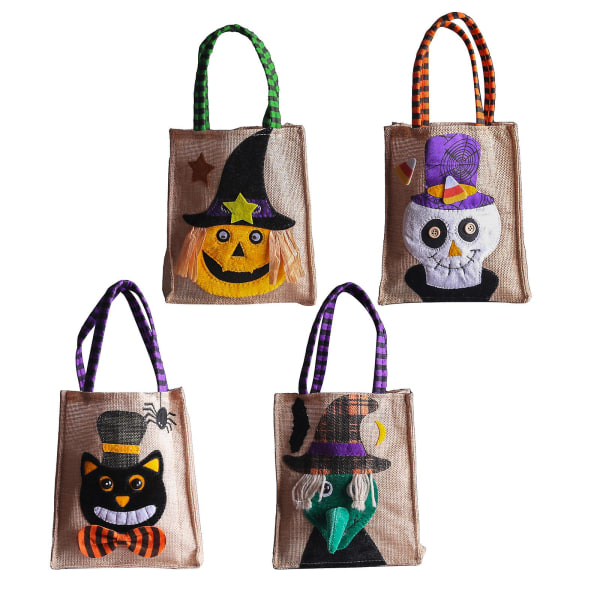 Halloween Ornament Gennem Græskar Skelet Heks Goodie Bag Linned Gavepose (stil 4)