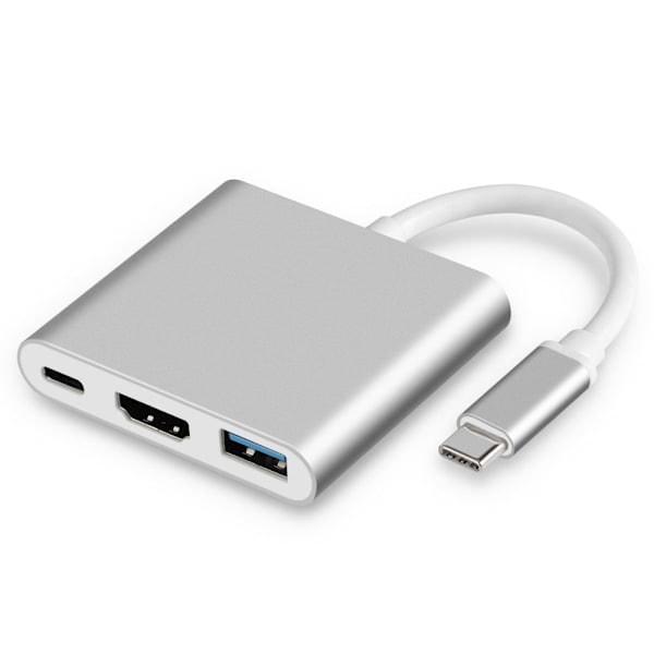 3-in-1 USB-C -keskitin HDMI:llä, USB 3.0:lla ja PD-latauksella