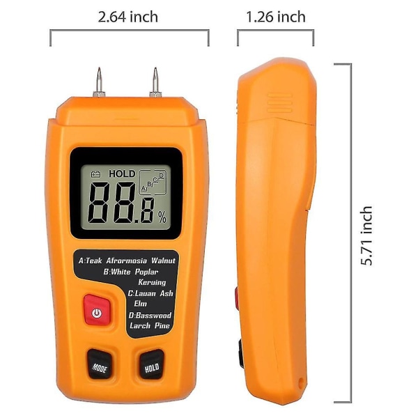 Håndholdt fuktmåler for treverk - LCD-fuktmåler for treverk - Fuktighetsdetektor for ved, papir og fuktighetsmåling